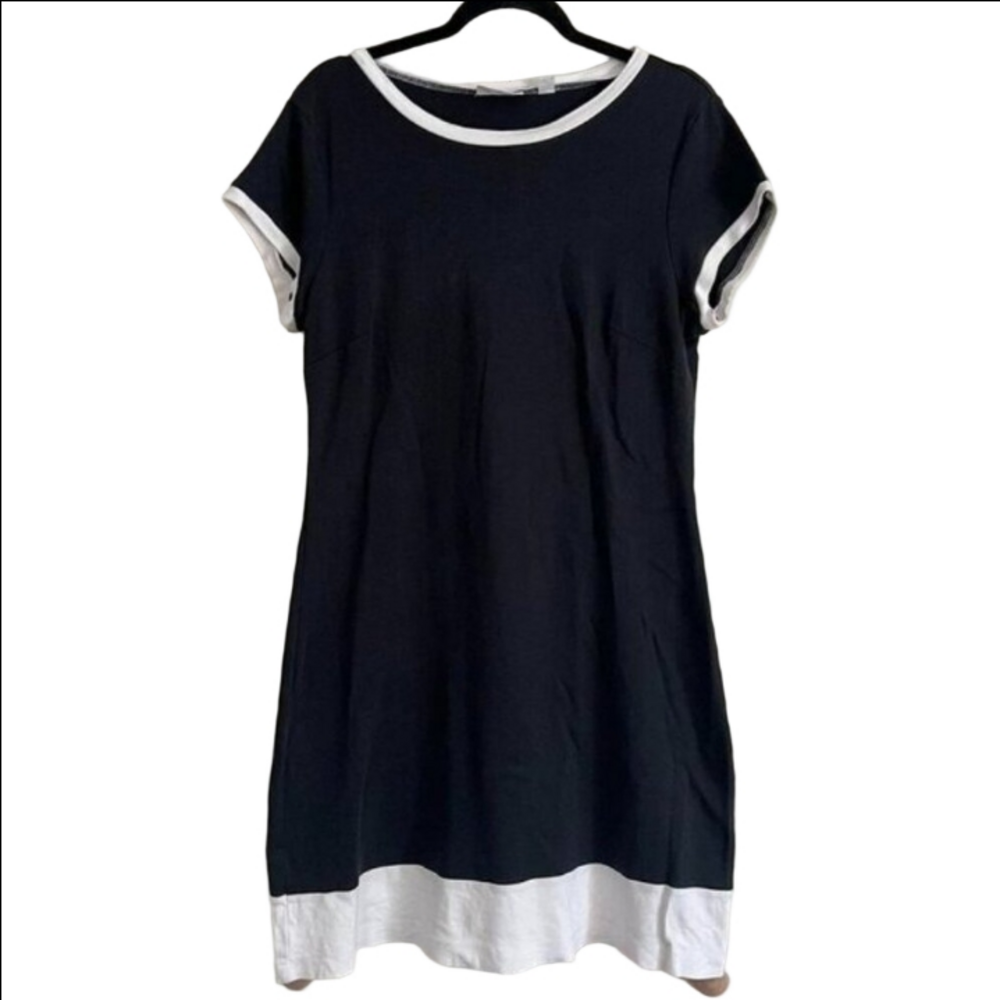 New York & Company Black and White T-Shirt Dress Minimalist  Basic Size L